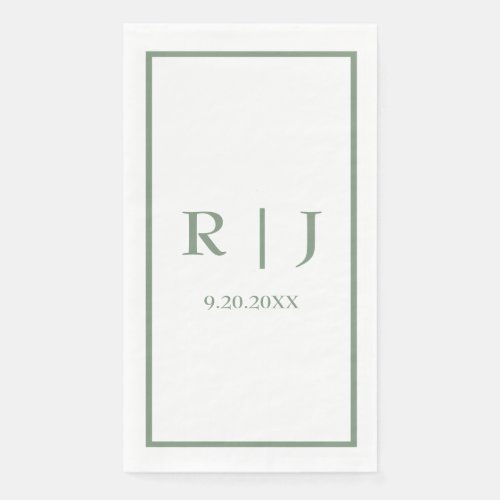 Sage Green Monograms Simple Elegant Classy Wedding Paper Guest Towels