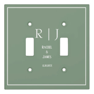Sage Green Monograms Simple Elegant Modern Wedding Light Switch Cover