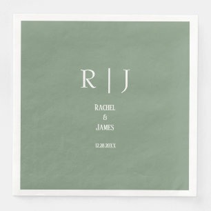 Sage Green Monograms Simple Elegant Modern Wedding Paper Dinner Napkins