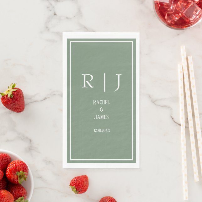 Sage Green Monograms Simple Elegant Modern Wedding Paper Guest Towels (Insitu)