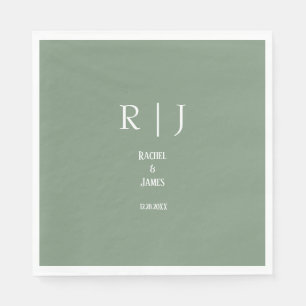 Sage Green Monograms Simple Minimal Modern Wedding Napkins