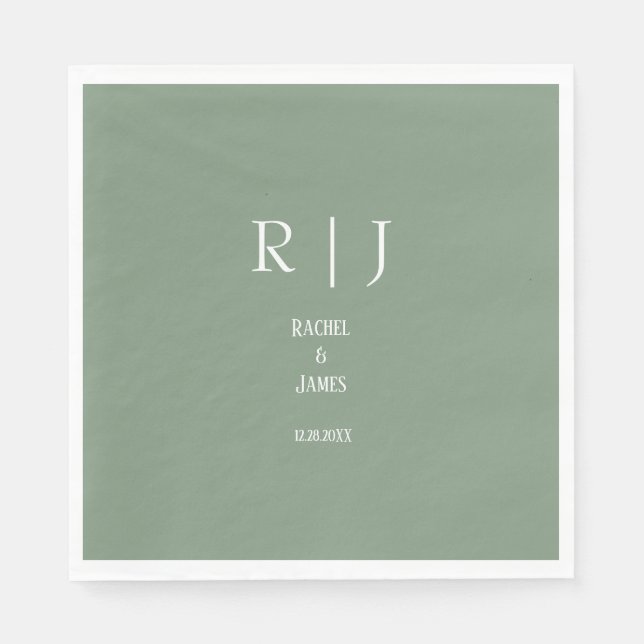 Sage Green Monograms Simple Minimal Modern Wedding Napkins (Front)