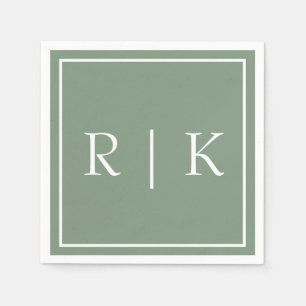 Sage Green Monograms Simple Minimalist Wedding Napkins