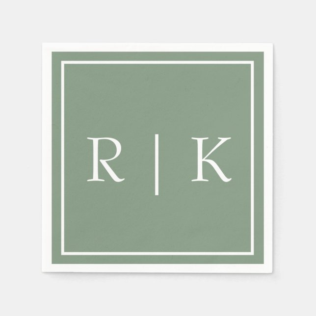 Sage Green Monograms Simple Minimalist Wedding Napkins (Front)