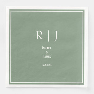 Sage Green Monograms Trendy Elegant Modern Wedding Paper Dinner Napkins