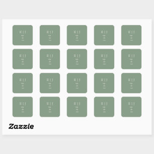 Sage Green Monograms Trendy Elegant Modern Wedding Square Sticker