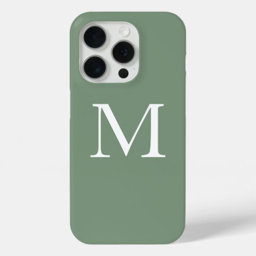  Sage Green Monograms White Simple Custom Color iPhone 15 Pro Case