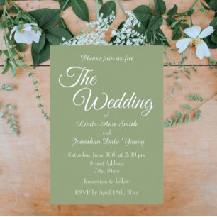 Sage Green Monotone Simple Style Wedding Foil Invitation