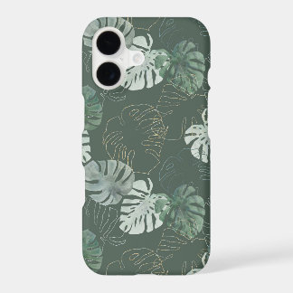 Sage Green Monstera: Elegant Gold Line Art iPhone 17 Case