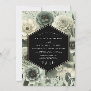Sage Green Moody Floral Wedding Invitation