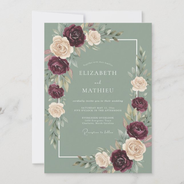 Sage Green Moody Romantic Wedding Invitation (Front)