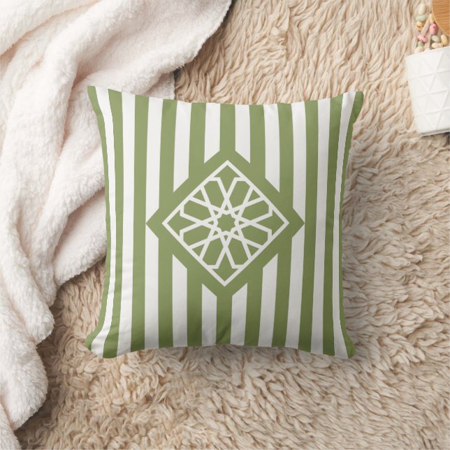 Sage Green Moroccan Zellige Flower Symbol Throw Pillow (Blanket)