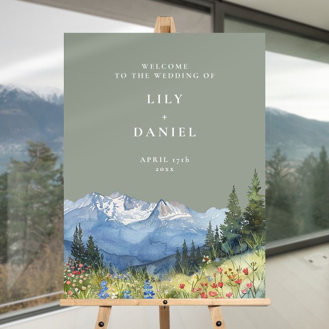 Sage Green Mountain Floral Wedding Welcome Sign (Sage Green Mountain Floral Wedding Welcome Sign)