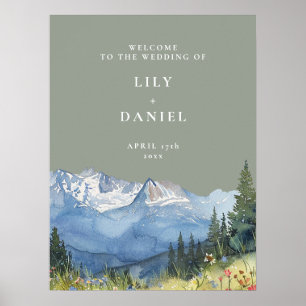 Sage Green Mountain Floral Wedding Welcome Sign