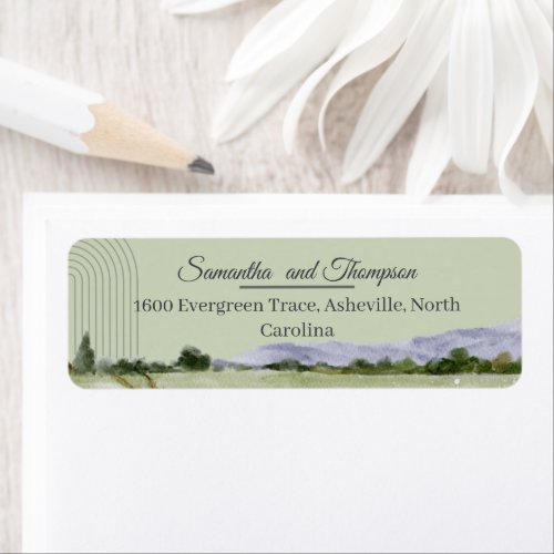 Sage Green Mountain Forest Arch Rustic Woodland Label
