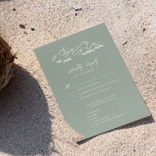 Sage Green Mountain Pine Tree Outdoor Wedding RSVP Card