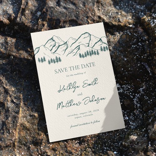 Sage Green Mountain Pine Tree Outdoor Wedding Save The Date