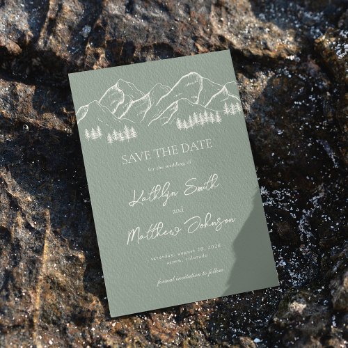 Sage Green Mountain Pine Tree Outdoor Wedding Save The Date