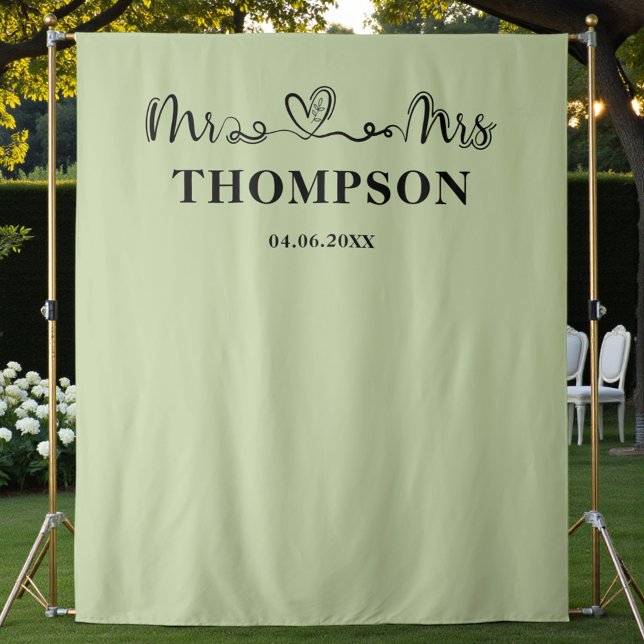 Sage Green | Mr and Mrs Elegant Simple Backdrop (Creator Uploaded)