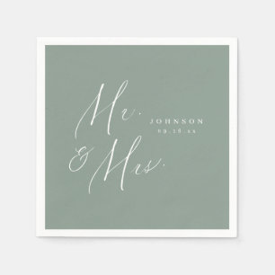 Sage Green Mr. and Mrs. script minimalist wedding Napkins