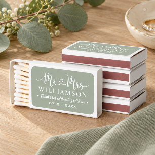 Sage Green Mr and Mrs Wedding Monogram Matchboxes