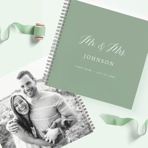 Sage Green Mr  Mrs Photo Wedding Guest Book