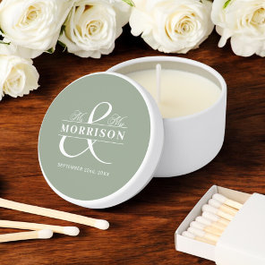 Sage Green Mr Mrs Wedding Favor  Mini Candle Favors