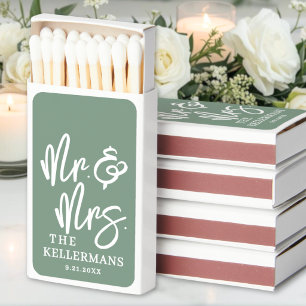 Sage Green Mrs And Mrs Wedding Favor Matchboxes