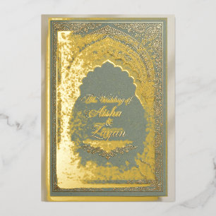 Sage Green Mughal Arch GoldFoil Wedding Invitation Foil Invitation
