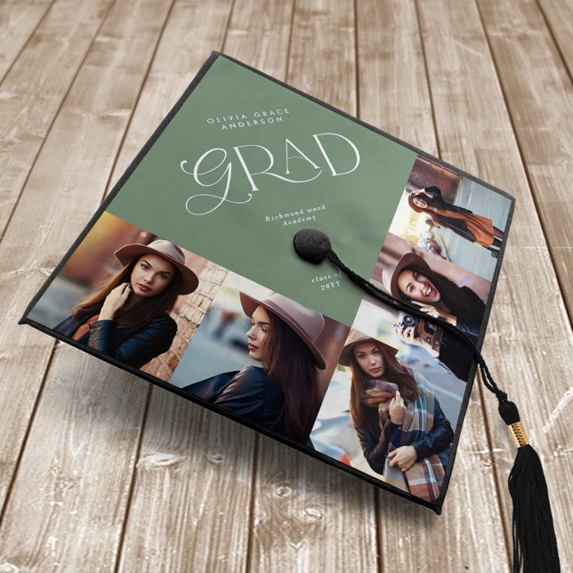 Sage green multi photo modern contemporary graduation cap topper (Creator Uploaded)