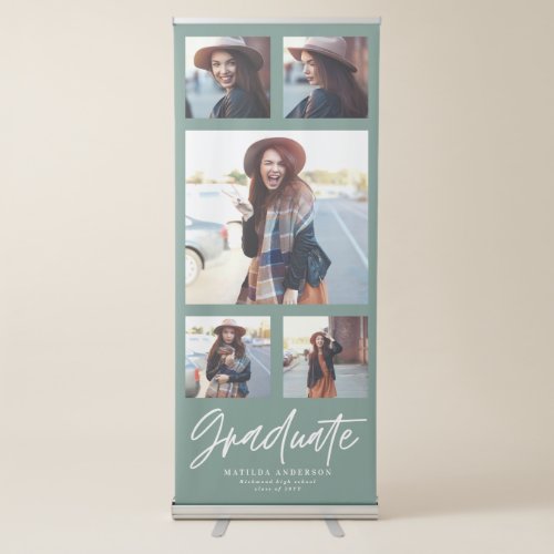 Sage green multi photo typography graduation  retractable banner