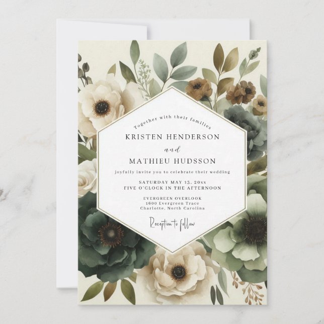 Sage Green Muted Bloom Wedding Invitation (Front)