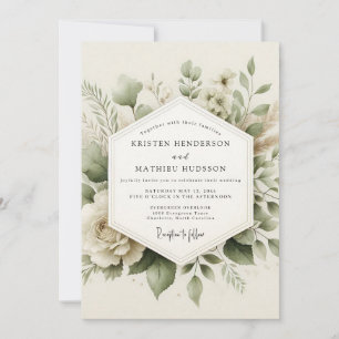 Sage Green Muted Botanical Wedding Invitation