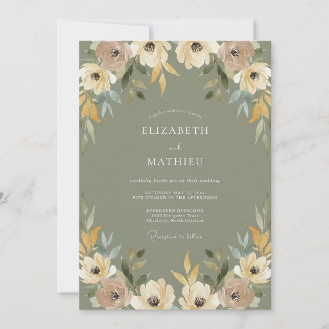 Sage Green Muted Meadow Wedding Invitation (Front)
