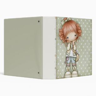 Sage Green Muted Olive Cream Beige Whimsical Polka 3 Ring Binder