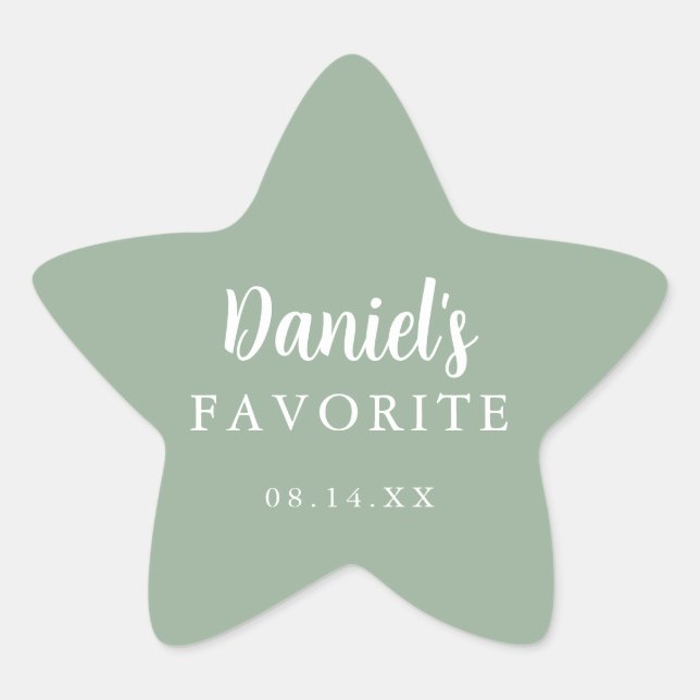  Sage Green Name Favorite Wedding Treat Box Star Sticker (Front)