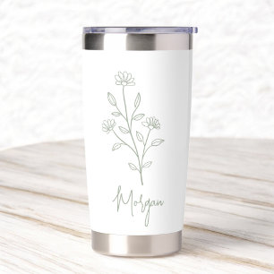 Sage Green Name Floral Bachelorette Bridal Insulated Tumbler