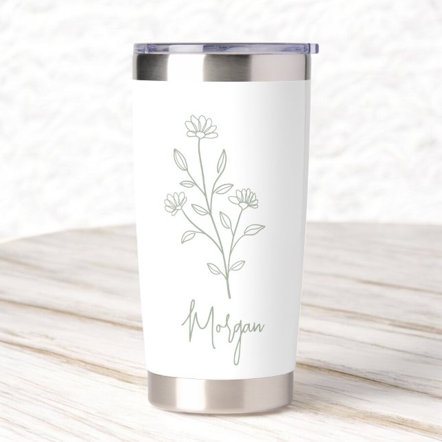 Sage Green Name Floral Bachelorette Bridal  Insulated Tumbler (Creator Uploaded)