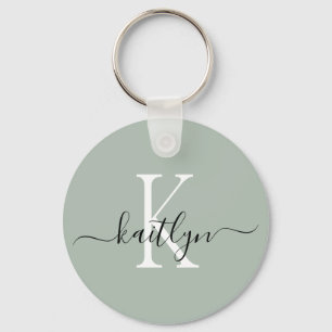 Sage Green Name Initial Monogram Keychain