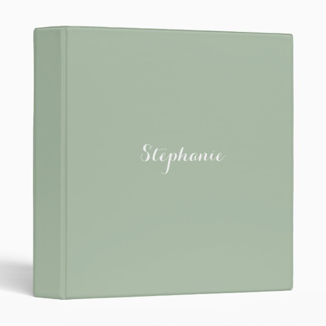 Sage Green Name Modern Elegant Monogram Boho 3 Ring Binder (Front/Spine)