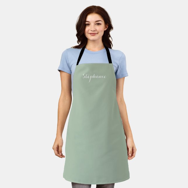 Sage Green Name Modern Elegant Monogram Boho Apron (Worn)