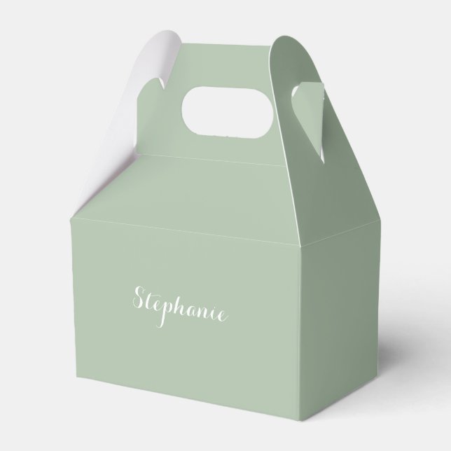 Sage Green Name Modern Elegant Monogram Boho Favor Boxes (Front Side)