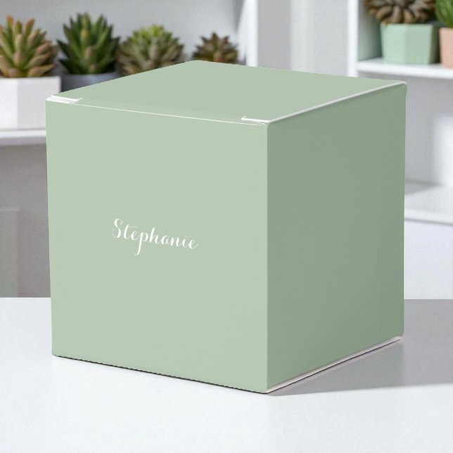 Sage Green Name Modern Elegant Monogram Boho Favor Boxes (Creator Uploaded)