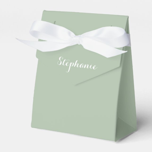 Sage Green Name Modern Elegant Monogram Boho Favor Boxes (Front Side)