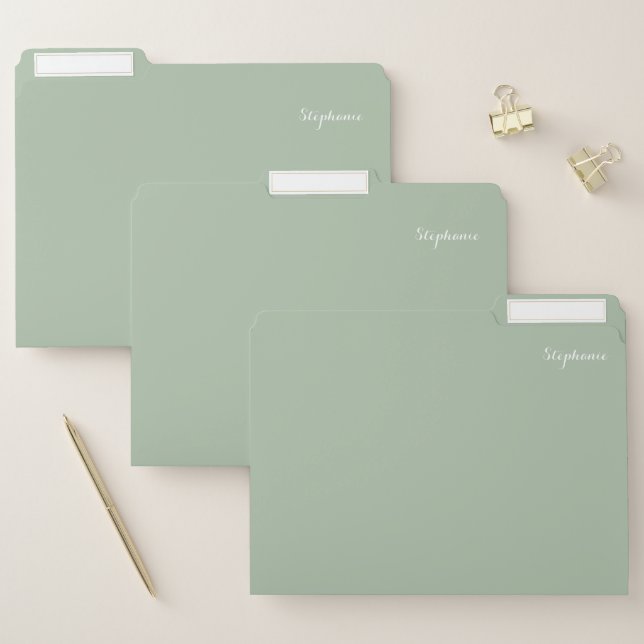 Sage Green Name Modern Elegant Monogram Boho File Folder (Set)