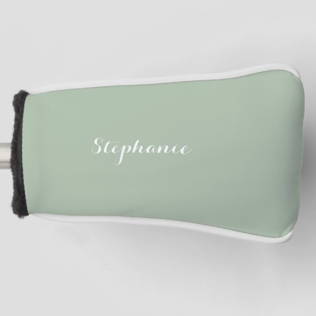 Sage Green Name Modern Elegant Monogram Boho Golf Head Cover (Front)