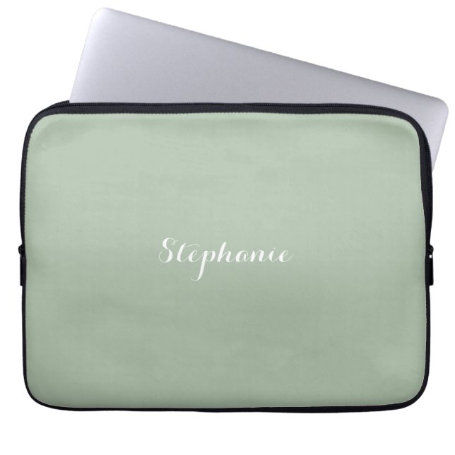 Sage Green Name Modern Elegant Monogram Boho Laptop Sleeve (Front)