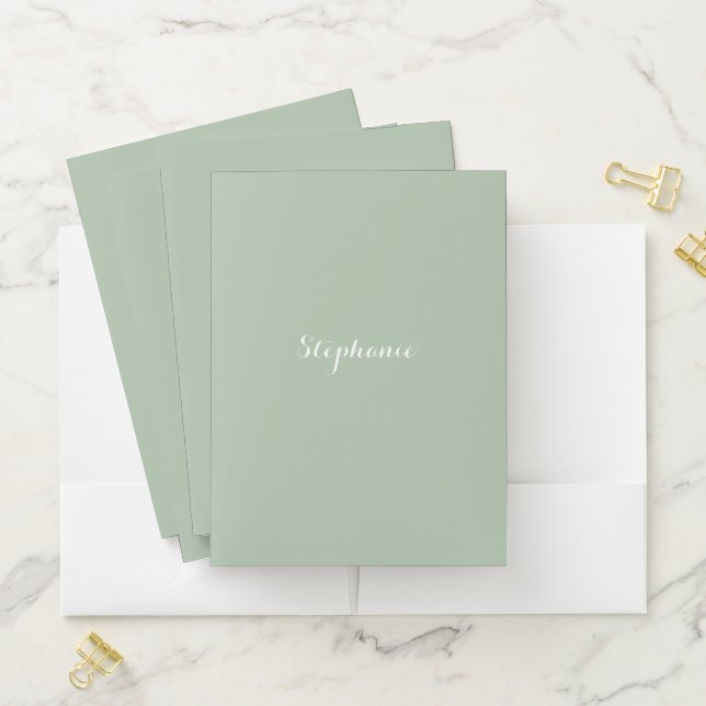 Sage Green Name Modern Elegant Monogram Boho Pocket Folder (In Situ)