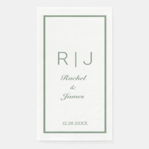 Sage Green Name Monogram Elegant Minimal Wedding Paper Guest Towels