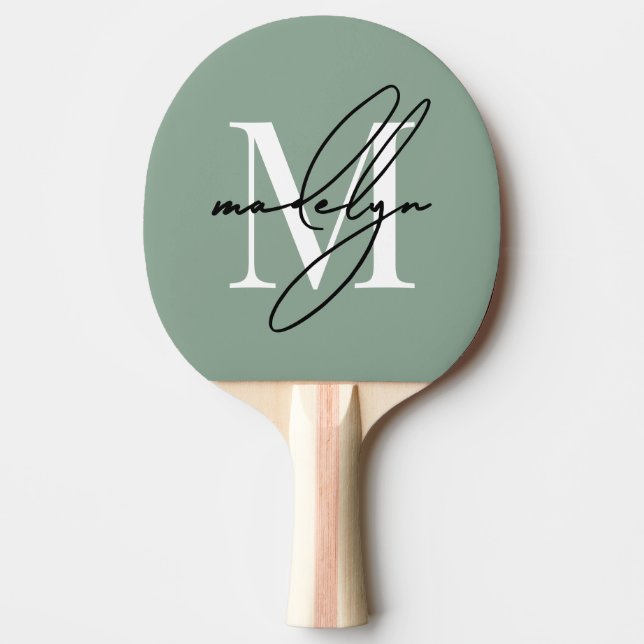 Sage Green Name Monogram Ping Pong Paddle (Front)